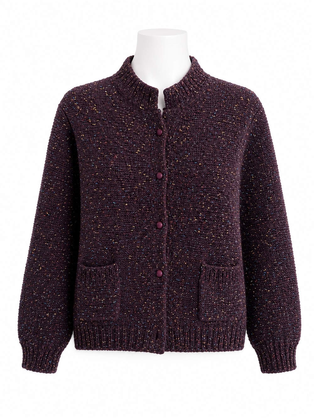 Size M Handmade Women’s Vintage Confetti Knit Cardigan Purple